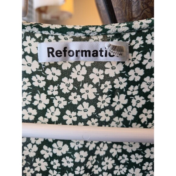 Reformation Green Floral Wrap Mini Dress Size Small Tie Sleeve V-Neck - Picture 5 of 8